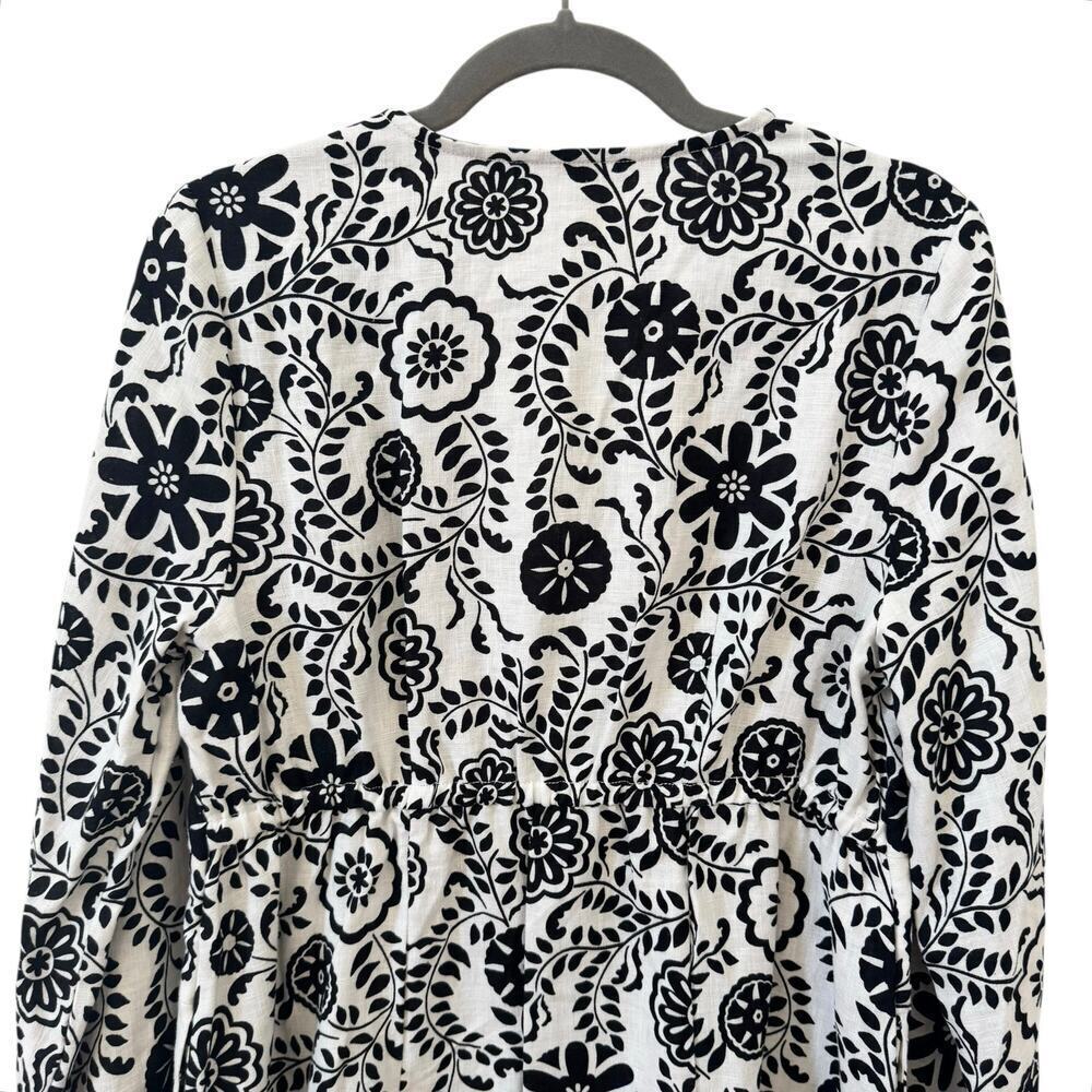 NWOT Boden 100% Linen V-Neck Flippy Dress Black White Floral Size 8L - Picture 10 of 11